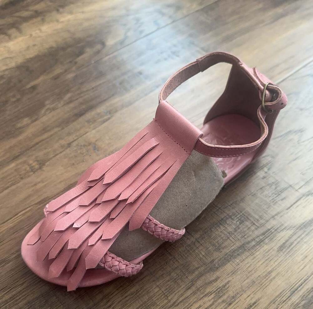 Bali Elf Pink Leather Fringe Braided Strap Sandals Size 6